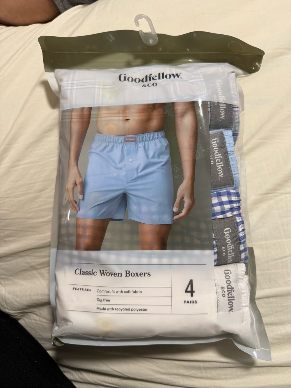 Goodfellow & Co Men’s Boxers – Light Blue, Navy, White, Blue Plaid (4-Pack)